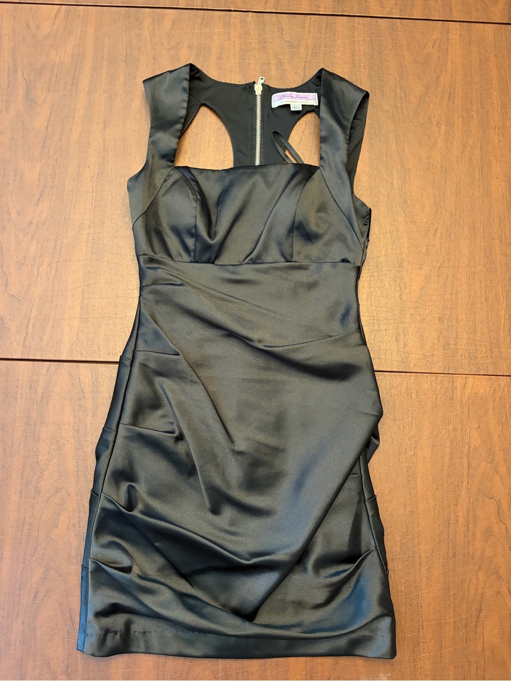 Hailey Logan Black Satin Cutout Mini Dress